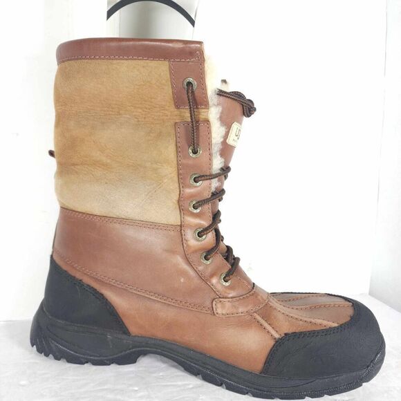 UGG Men’s Butte US11 Brown Leather Waterproof Sheepskin Vibram Winter Boots - Picture 7 of 16